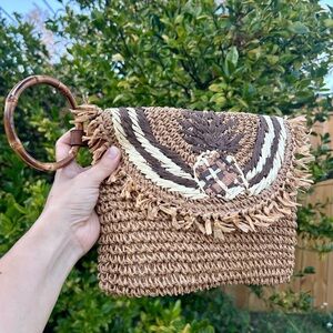 Tommy Bahama Brown and Cream Woven Clutch